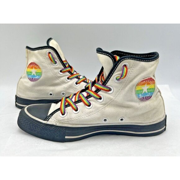 Converse Chucks Pride Sneakers Mens 4 Womens 6 Custom Made Black White Rainbow - Picture 8 of 14